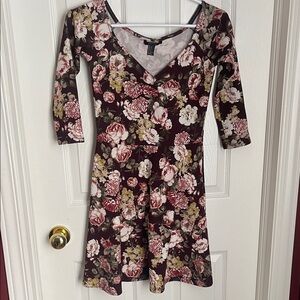 Forever 21 Burgundy Floral Long Sleeve Dress